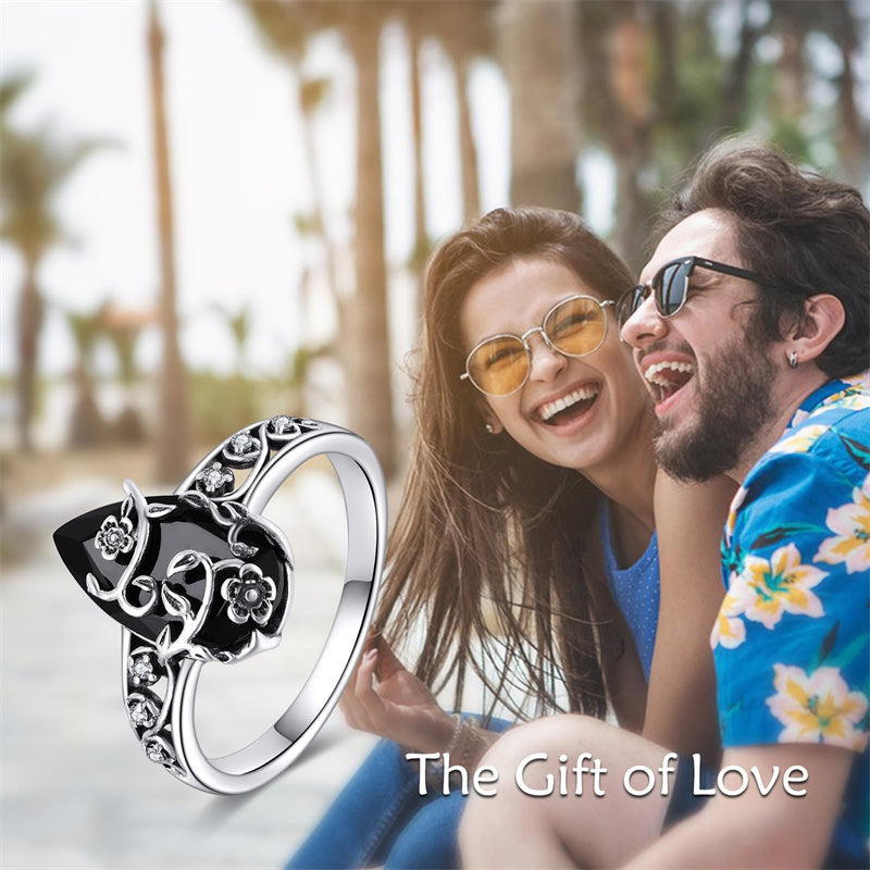 Sterling Silver Vintage Flower Rose Flower Tree Tree of Life Ring for Women