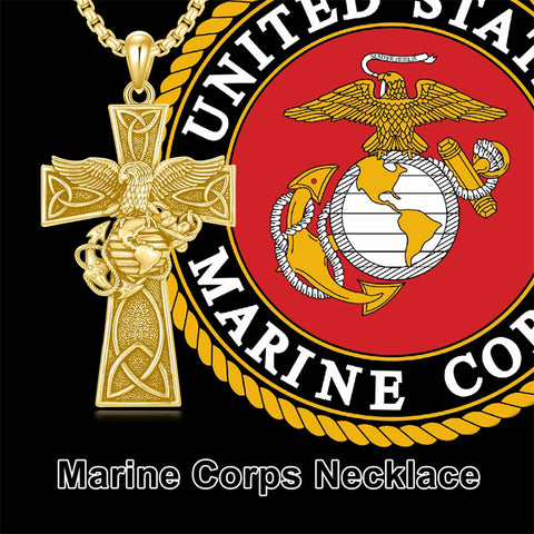 Sterling Silver Marines Cross Pendant Necklace for Men