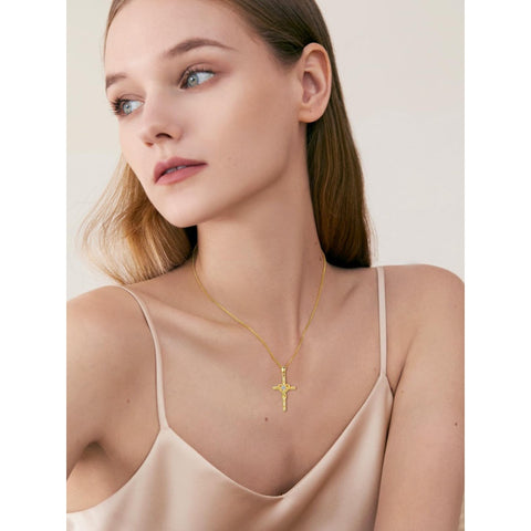 14K Gold Plated Cross Pendant Necklace for Women