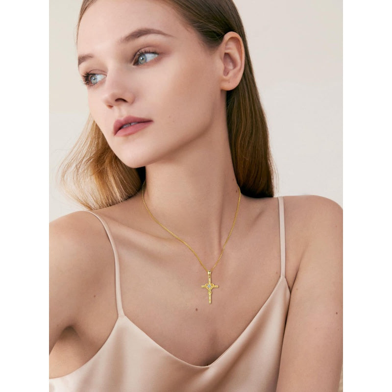 14K Gold Plated Cross Pendant Necklace for Women