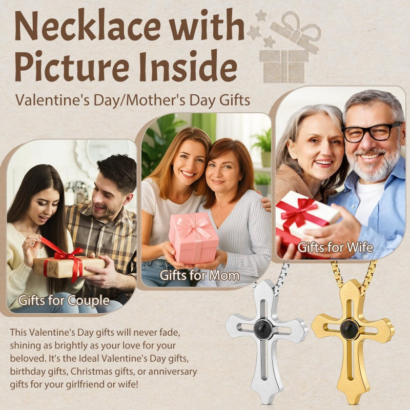 14K Gold Plated Personalized Photo Projection Necklace Christmas Birthday Valentine's Day Memorial Gift