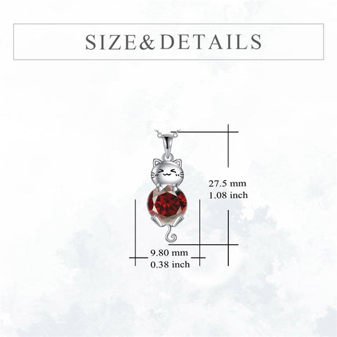 Silver Cat 12 Month Birthstone Pendant Necklace