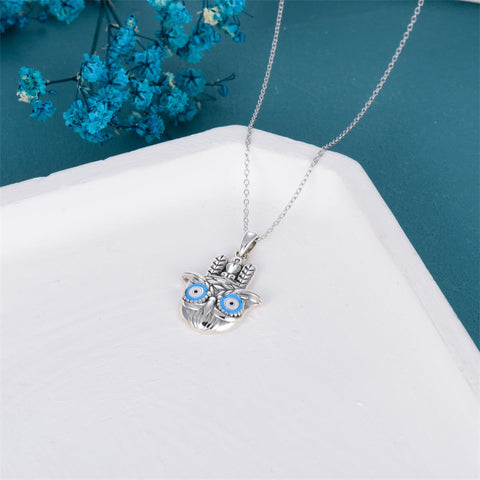 Sterling Silver Hamsa Hand Owl Egyptian Cat Lion Pendant Necklace
