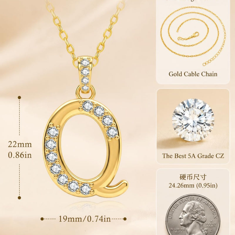 Cubic Zircon 14K Gold Plated Initial Letter A-Z Pendant Necklace