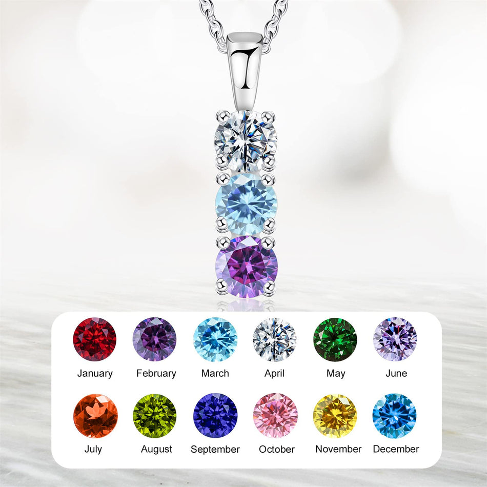 Copper Sterling Silver Personalized Simulated 1-6 Birthstones Family Pendant Necklace