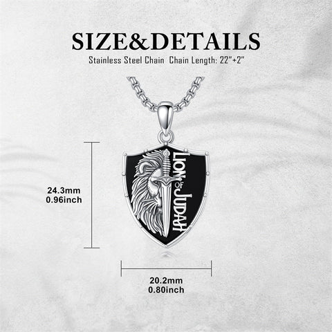 Sterling Silver Faith Bible Lion Pendant Necklace for Men