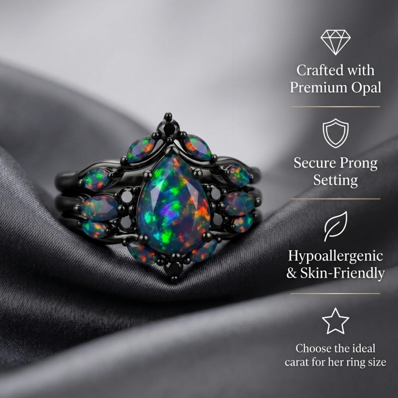 Sterling Silver 10K  14K  18K  Gold Personalized Engraved Black Opal Engagement Wedding Promise Ring for Her
