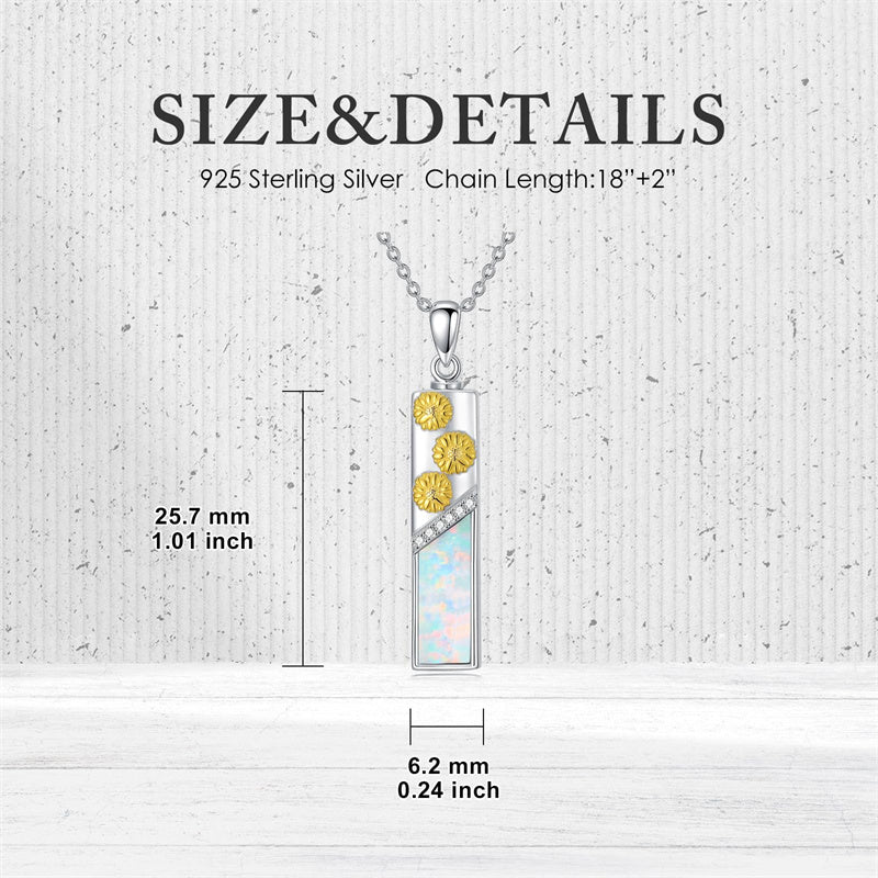 Sterling Silver  Opal Personalized Engraved Bar Pet  Butterfly Dragonfly Tree of Life  Urn Necklace for Ashes