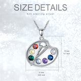 Sterling Silver Colorful CZ Artist Paint Palette and Brush Pendant Necklace