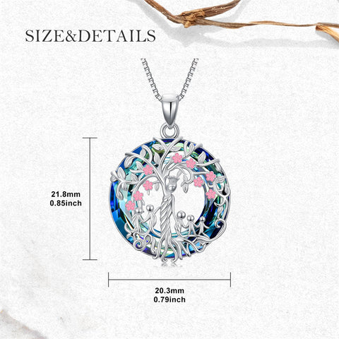 Sterling Silver Crystal Tree of Life Family Pendant Necklace for 1 to 5 Children