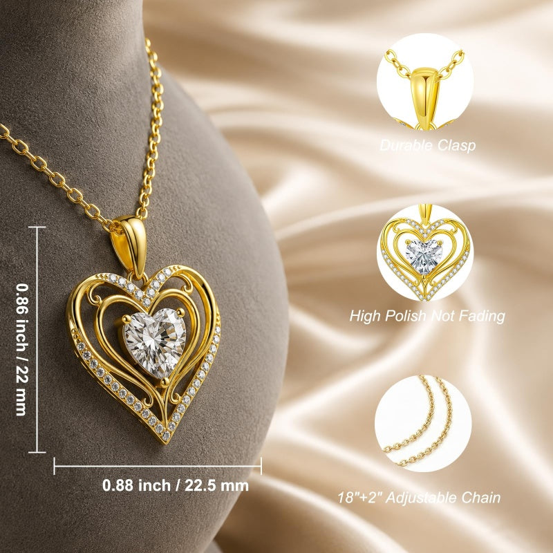 Heart Rose Pendant Necklace for Women  14K Gold Plated Mothers Day  Anniversary Birthday Gift