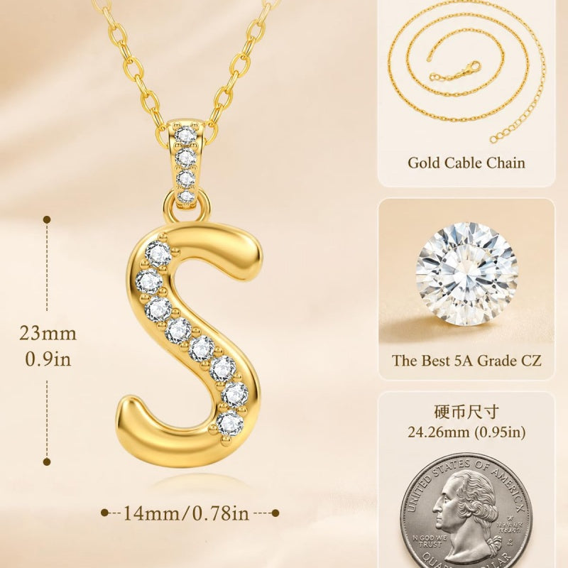 Cubic Zircon 14K Gold Plated Initial Letter A-Z Pendant Necklace