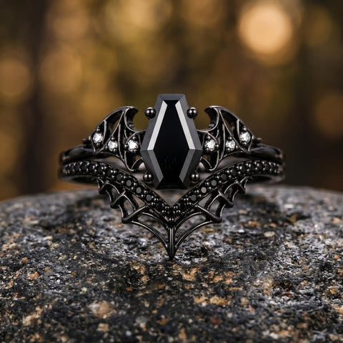 Sterling Silver 10K  14K  18K Gold 1CT-4CT Black Onyx Engagement Ring Gothic Wedding Promise Ring