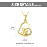 14K Gold 5A Cubic Zircon Cat Heart Pendant Necklace