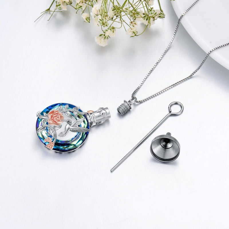 Sterling Silver Cross Hummingbird Cardinal  Rose Sunflower Urn  Necklace for Ashes Cremation Jewelry