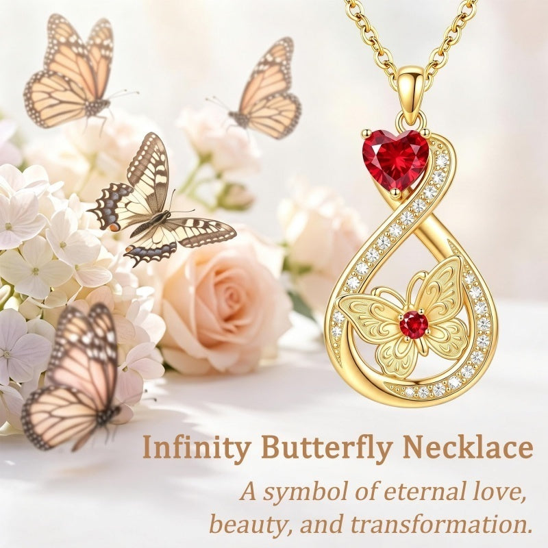 14K Gold Plated Infinity Birthstone  Butterfly Cross Necklace for Women