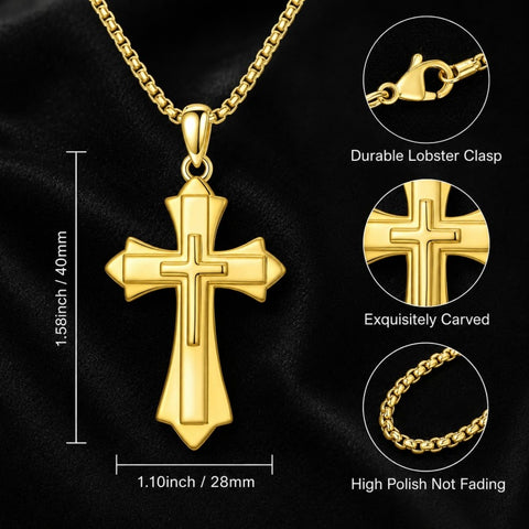 Cross Pendant Necklace  14K Gold Plated Christian Faith Jewelry