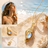 14K Gold Plated Moonstone Octopus Sea Turtle Conch Shell Starfish Seashell Ocean Necklace for Women