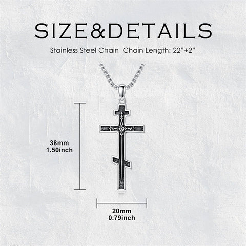 Sterling Silver Wooden Lion Orthodox Sword Wolf Cross Pendant Necklace
