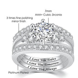 Copper Round Shaped Cubic Zirconia Three-in-One Eternity Engagement Wedding Band Ring Set