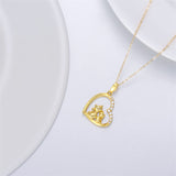 14K Gold 5A Cubic Zircon Cat Heart Pendant Necklace