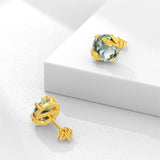 10K 14K 18K Gold Moss Agate Stud Earrings