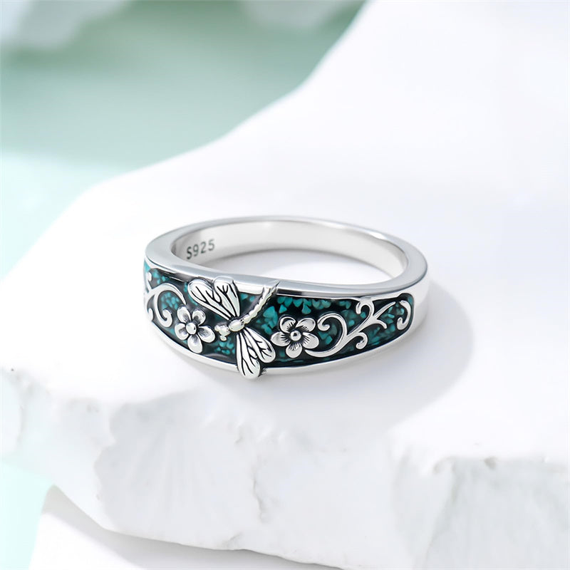 Sterling Silver Turquoise  Dragonfly Hummingbird Turtle Butterfly Mountain Celtic Knot Lotus Ring  Gifts for Women