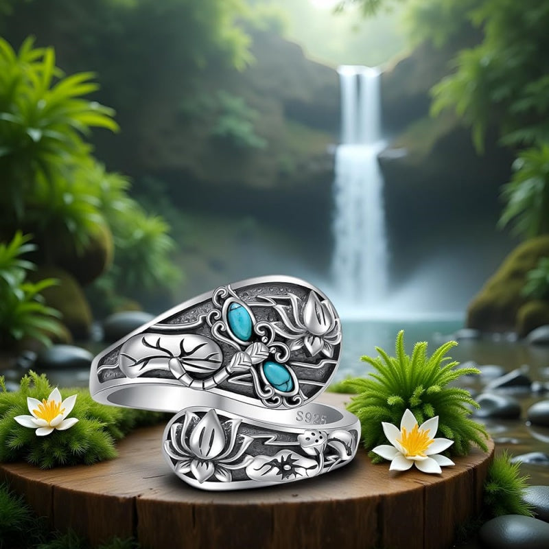 Sterling SilverMustard Seed Turtle Ocean Butterfly Dragonfly Turquoise Adjustable  Spoon Ring Spoon Jewelry for Women