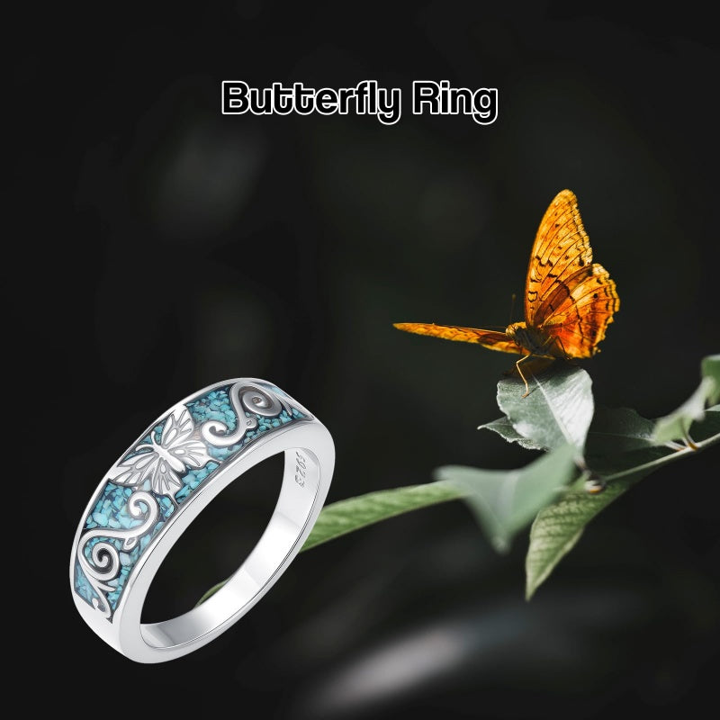 Sterling Silver Turquoise Butterfly Lotus Pet Paw Ring for Women
