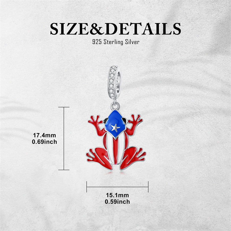 Sterling Silver Coqui Frog Flag Puerto Rico Charm Beads