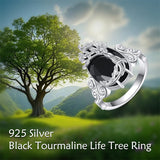 Sterling Silver Vintage Flower Rose Flower Tree Tree of Life Ring for Women
