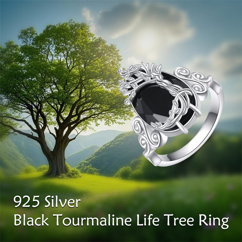 Sterling Silver Vintage Flower Rose Flower Tree Tree of Life Ring for Women