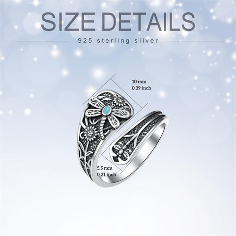 Sterling Silver Dragonfly Jesus Fish Adjustable Spoon Ring for Women