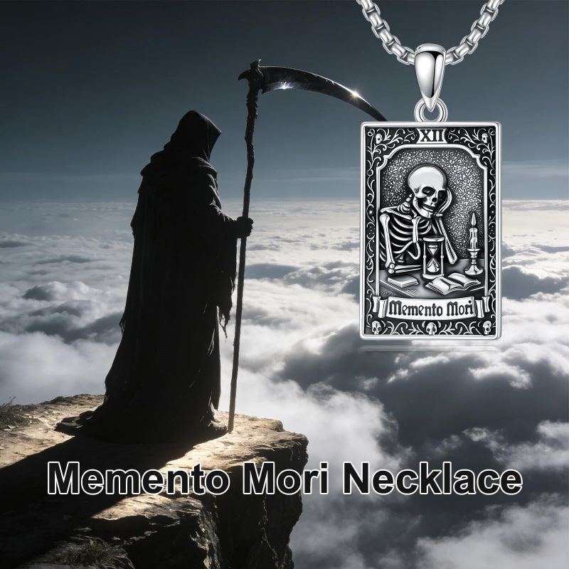 Sterling Silver Tarot Card Pendant  Necklace for Men Gothic Amulet Jewelry