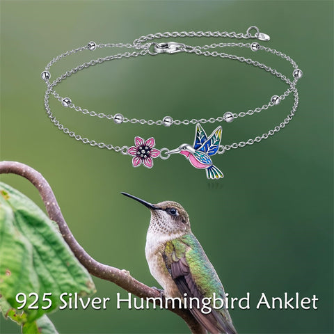 Sterling Silver Hummingbird Layered Anklet