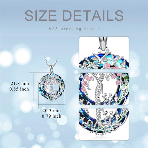 Sterling Silver Crystal Tree of Life Family Pendant Necklace for 1 to 5 Children