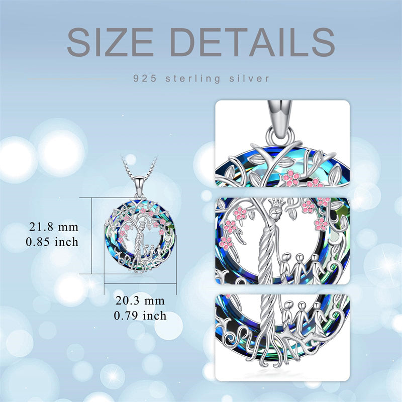 Sterling Silver Crystal Tree of Life Family Pendant Necklace for 1 to 5 Children