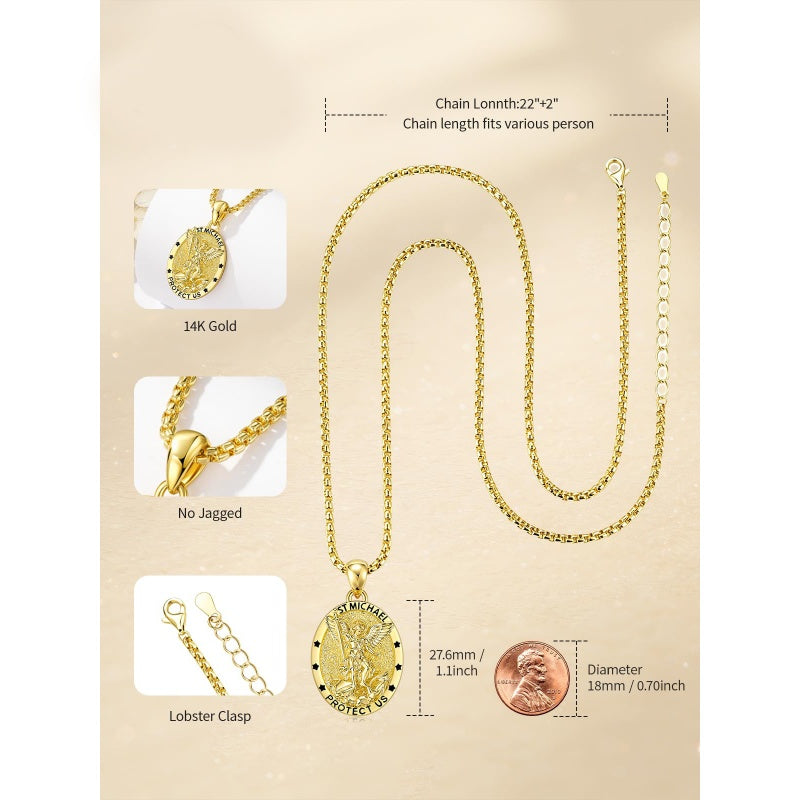 Patron Saint Medals Protection  14K Gold Plated Necklace for Men