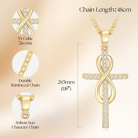 14K Gold Plated Cross Infinity  Pendant Necklace  for Women