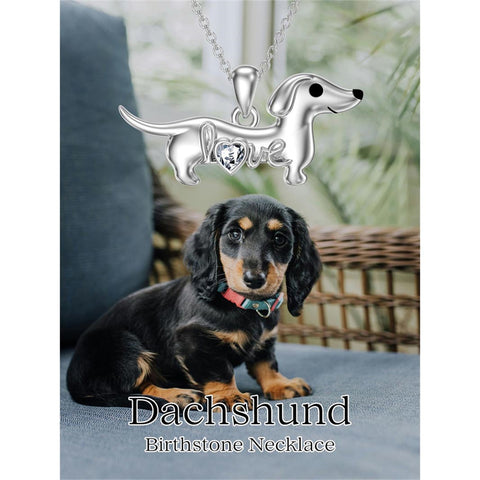 Sterling Silver Heart Birthstone  Dachshund Pendant Necklace