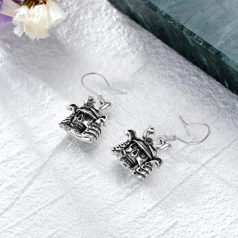 Sterling Silver Gothic Skull Dangle Earrings