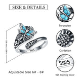 S925 Sterling Silver Turquoise Dragonfly/Highland Cow Spoon Ring Oxidized Wrap Ring  Gifts for Women Girls