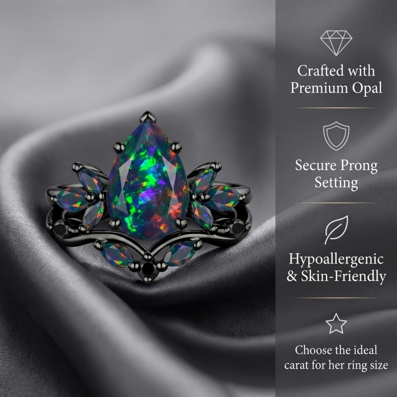 Sterling Silver 10K  14K  18K  Gold Personalized Engraved Black Opal Engagement Wedding Promise Ring for Her