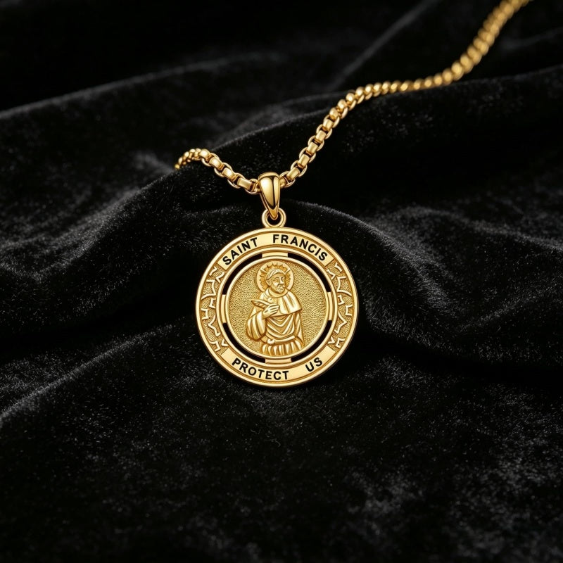 14K Gold Plated Patron Saint Necklace Saint Medal Catholic Amulet Jewelry