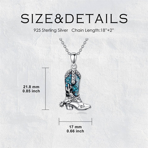 Sterling Silver Cowboy Boot Cowgirl Pendant Necklace