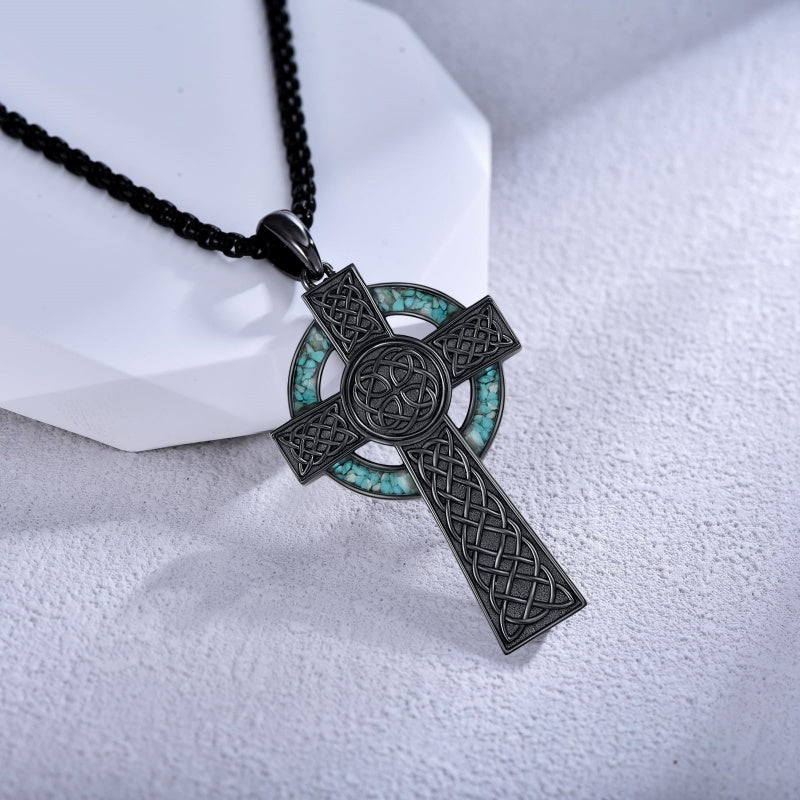 14K Gold Plated Celtic Vikin Cross Pendant Necklace Irish Jewelry Religious Protective Gift