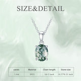 Sterling Silver Oval Pear Cut Green Moss Agate Pendant Necklace