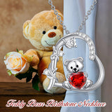 Sterling Silver Birthstone Teddy Bear Pendant Necklace