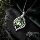 14K Gold Plated Moss Agate Pendant Necklace Boho Jewelry for Women