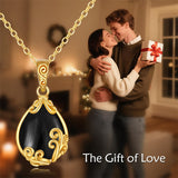 10K 14K 18K Yellow Gold Moonstone Opal Black Onyx Filigree Pendant Necklace